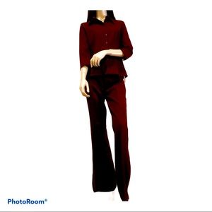 Vertigo Burgundy Tuxedo Stretch Suit Slit Leg